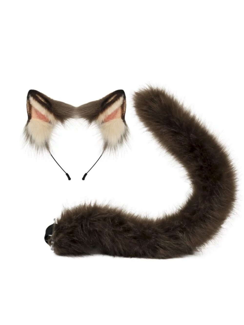 Cat Ear Headband & Tail Set Halloween Costume Faux Fur Cosplay Kitten Fox